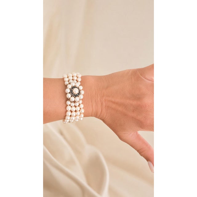Vintage Retro Multi-Strand Pearl and Sapphire 14k White Gold Bracelet For Sale - Image 15 of 15