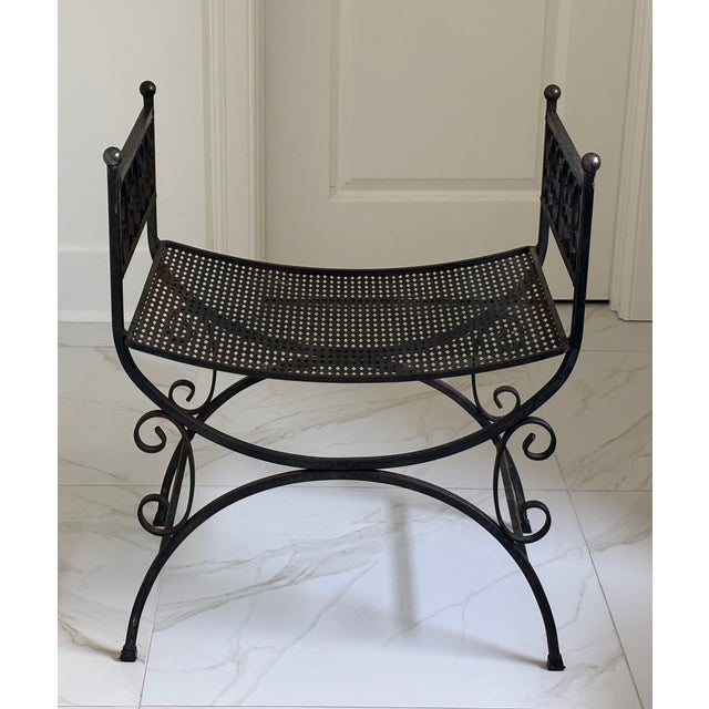 Black Vintage Spanish Revival Arthur Umanoff Granada Style Iron Garden Stool / Iron Vanity Seat For Sale - Image 8 of 12