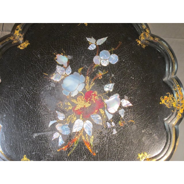 Antique Lacquer and Pearl Inlay Tilt Top End Table For Sale - Image 4 of 11