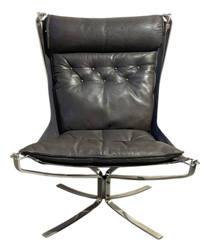 Brown Leather and Chrome High Backed Falcon Chair by Sigurd Resell