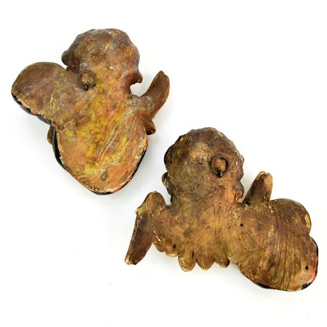 Baroque Carved Wooden Angels with Original Polychromy, 18th Century, Set of 2 For Sale - Image 10 of 11