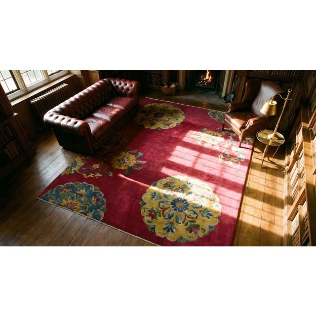 Blush 1930s Pink Blush Floral Modern Antique Chinese Art Deco Rug 8' 9" X 11' 4" Handknotted Wool Carpet For Sale - Image 8 of 9