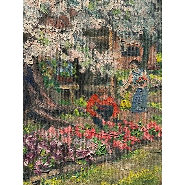 1961 Line Bloom Draper Impressionist Garden Oil Painting in Original Frame For Sale In Detroit - Image 6 of 12