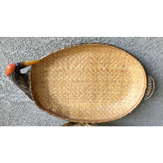 Whimsical Circa 1970 Chinese Knob Goose Head Rattan Lacquered Tray For Sale - Image 9 of 18
