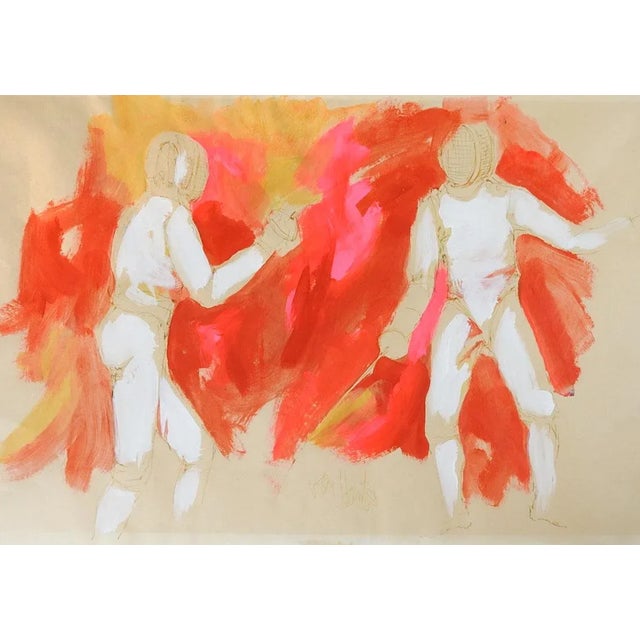 Mid-Century Modern Vintage Mid 20th Century Jacque Von Honts Hot Pink Fencing Painting For Sale - Image 3 of 3