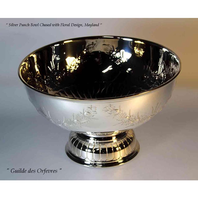 1980’s Vintage/New Old Stock Cooper Brothers Silverplate Punch Bowl, Fluted & Chased Mayland For Sale In New York - Image 6 of 11