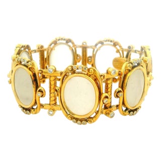 Vintage Lalaounis Frosted Rock Crystal and Diamond Bracelet in 18k Gold, Greece For Sale