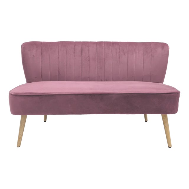 Harlow Mauve Velvet Channel Back Wingback Bench For Sale