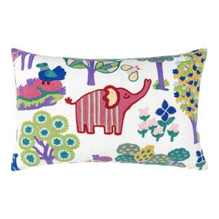 Scalamandre 22" x 14" Nursery Crewel Lumbar Pillow in Pastels For Sale