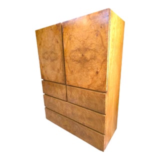 1970s Lane Furniture Mid Century Burlwood Armoire Tall Boy For Sale
