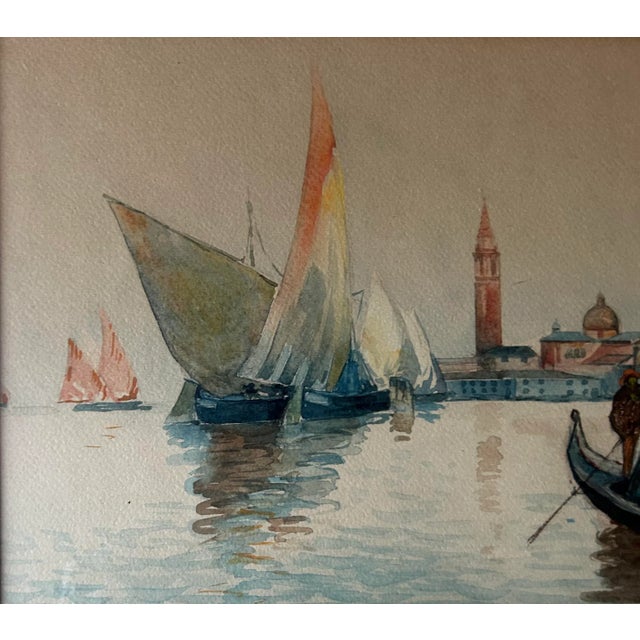 Antique Venetian Watercolor Sailboats on Water City Background For Sale In Philadelphia - Image 6 of 7
