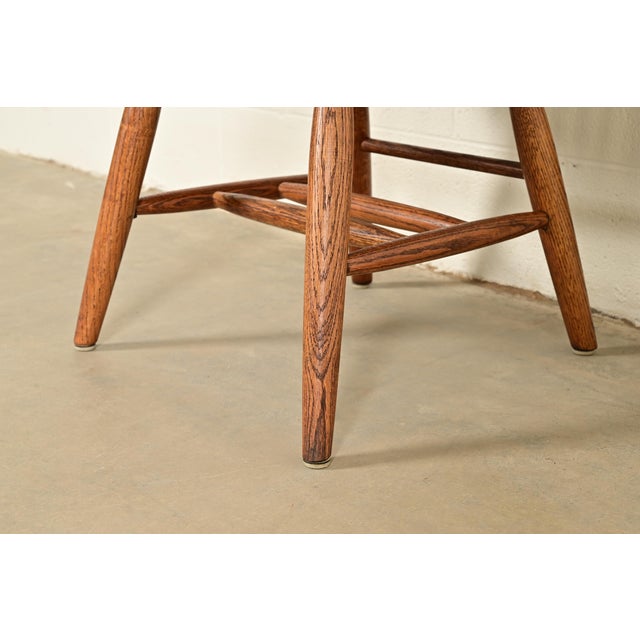 Stickley Style American Colonial Solid Oak Spindle Back Windsor Armchairs, Pair For Sale - Image 11 of 15