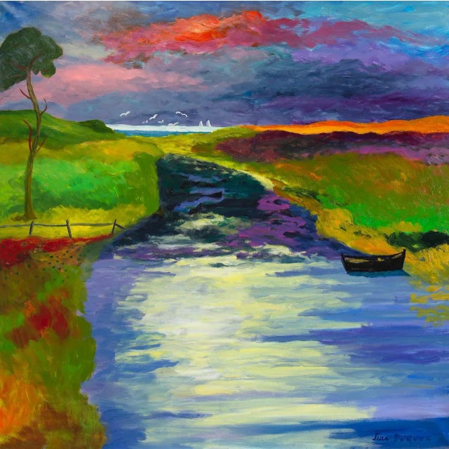 Acrylic on canvas. Unique & comes with black floater frame. This piece is attributed to the mentioned designer/maker. It...