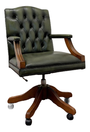 English Green Leather Chesterfield Desk Chair