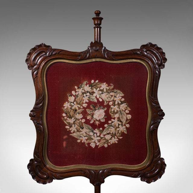 Brown Antique Pole Screen, English, Adjustable Fireside Heat Reflector, William IV For Sale - Image 8 of 12