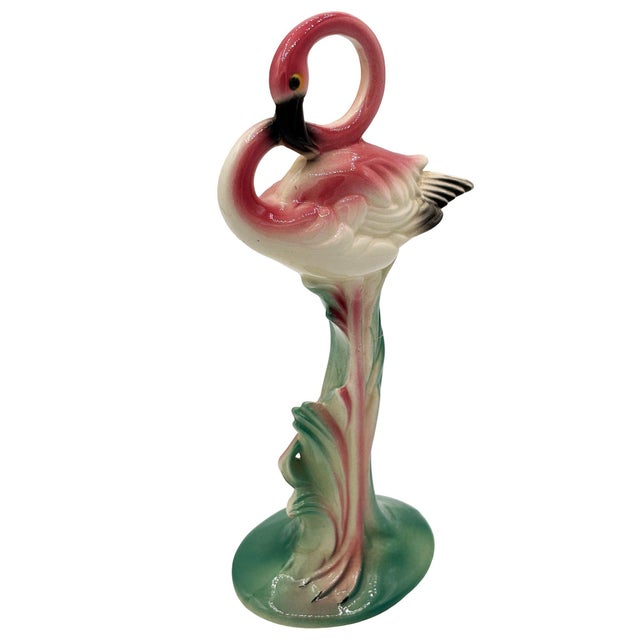 Mid-Century Modern 1950s Large 10" MCM California Pottery Ceramic Bashful Pink Flamingo Tabletop Statue For Sale - Image 3 of 10