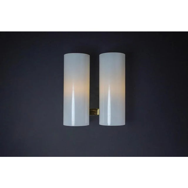 Gold Mid-Century Modern Opaline Glass Wall Light attributed to Doria Leuchten, Germany, 1960s For Sale - Image 8 of 13