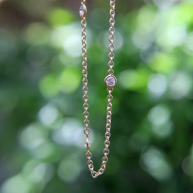 Gold 1990s 14k Gold Old European Cut Diamond by the Yard 17.5” Necklace For Sale - Image 8 of 9
