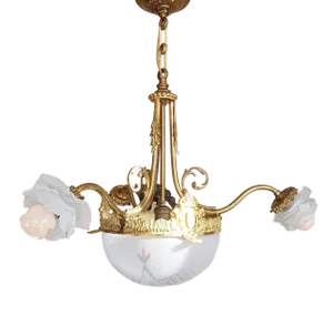 Antique French Chandelier in Bronze and Glass