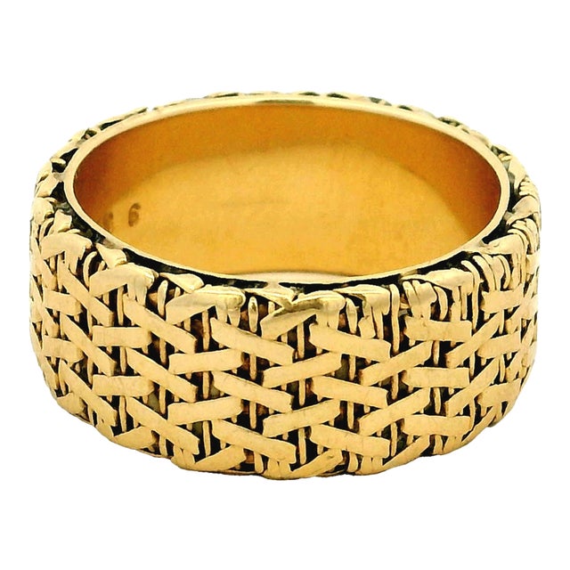 Vintage 14k Gold Basket-Weave Cigar Band Ring, Size 9 For Sale