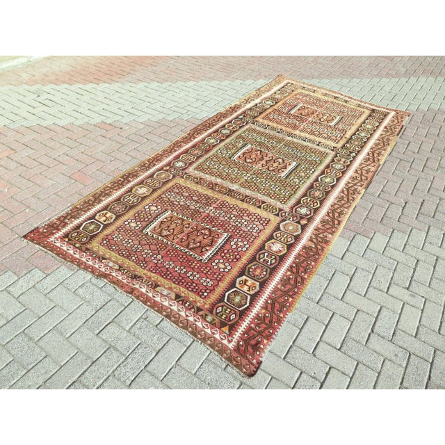 This beautiful rug is from westhern of Turkey. About 60 years old. This beauty weaved with stiched turkish fine kilim...