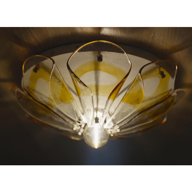 Glass Mid-Century Modern Murano Amber Glass Ceiling Lamp with Petal Flush Mount, 1970s For Sale - Image 7 of 11
