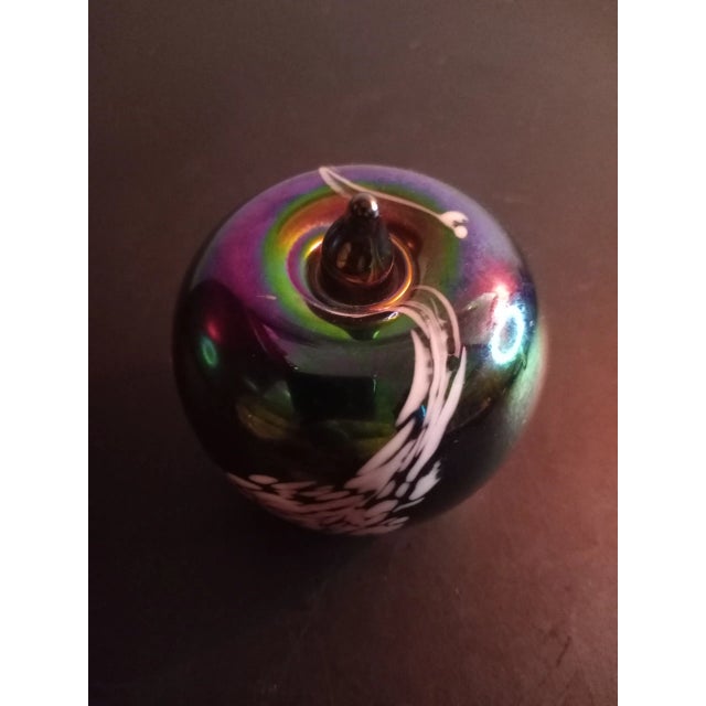 Contemporary Vintage Silvestri Italy Iridescent Art Glass Apple Shaped Paper Weight For Sale - Image 3 of 8
