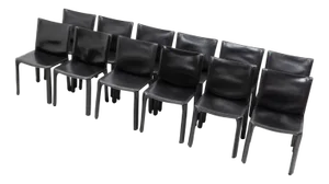 CAB 412 Side Chairs in Black Leather by Mario Bellini for Cassina, 1990s, Set of 12