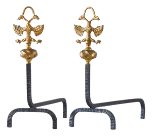 Large 19th Century Andirons in Brass with Birds, 1920s, Set of 2