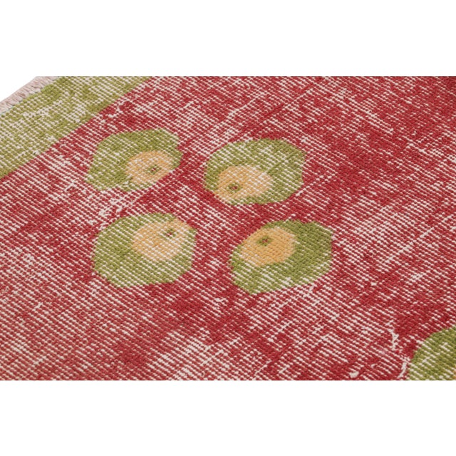 Traditional Vintage Mid-Century Green and Red Geometric Wool Rug With Gold-Yellow Accents For Sale - Image 3 of 8