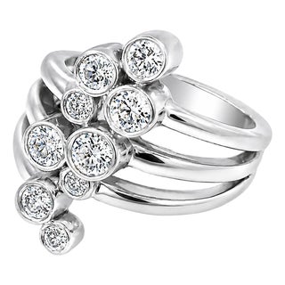 Late 20th Century 14K White Gold Bezel Set Diamond Cascade Ring, Size 8 For Sale