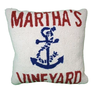 Anchored at Martha's Vineyard Hook Pillow W/ Navy Velvet Backing (Nwt)