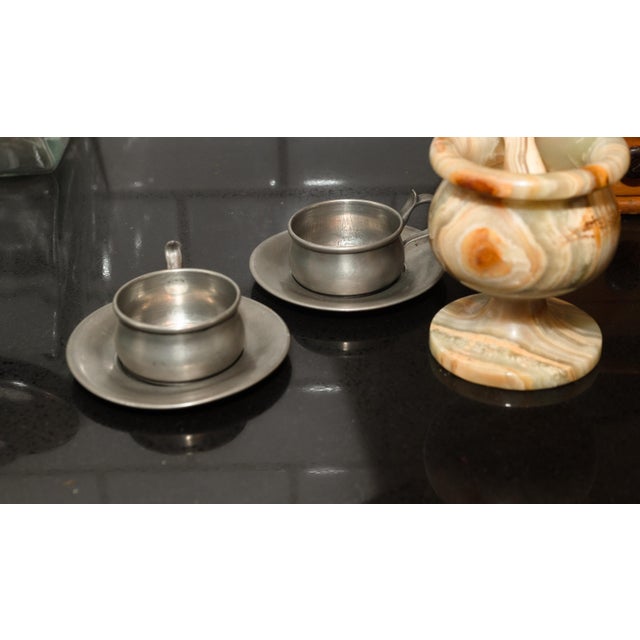 Italian Vintage Italian Pewter Espresso Demitasse Cups and Saucers- 4 Pieces For Sale - Image 3 of 9