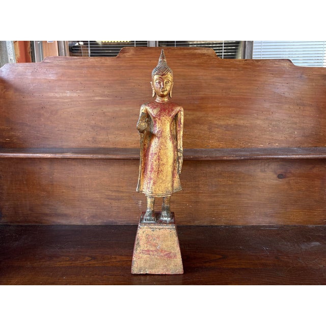 Burmese Artist, Mandalay Standing Buddha, Late 19th-Early 20th Century, Carved, Lacquered and Gilded Wood For Sale - Image 12 of 12