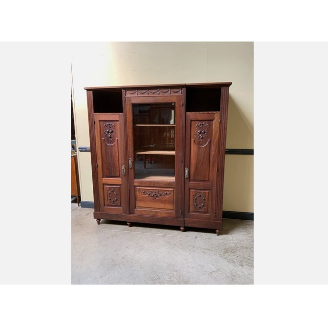 Antique Art Nouveau Walnut Bookcase, 1910 For Sale - Image 13 of 13