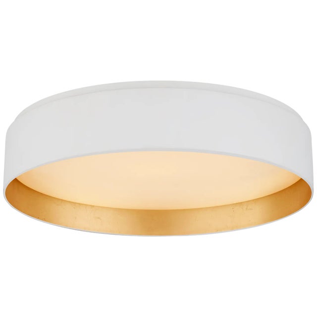 Shaw Large Flush in Matte White and Gild with White Glass Designer: Canopy: 16.25" Round Mounting: Flush Shade Detail:...