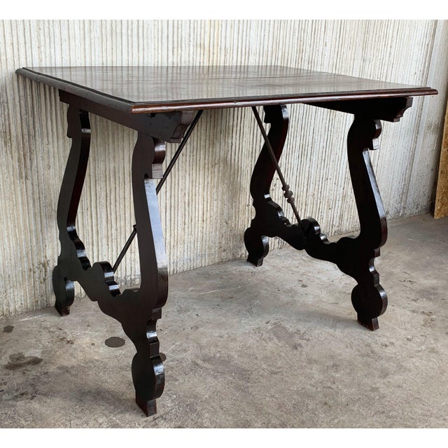 18th Century Refectory Spanish Table with Lyre Legs and Iron Stretcher For Sale - Image 17 of 18