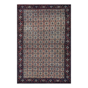 Traditional Ivory Background Color Allover-Floral Design Persian Senneh Carpet on Silk Warp Foundation.