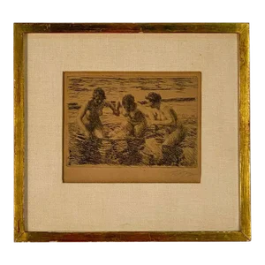 Lithograph of Bathing Beauties, Anders Zorn, Sweden Circa 1900