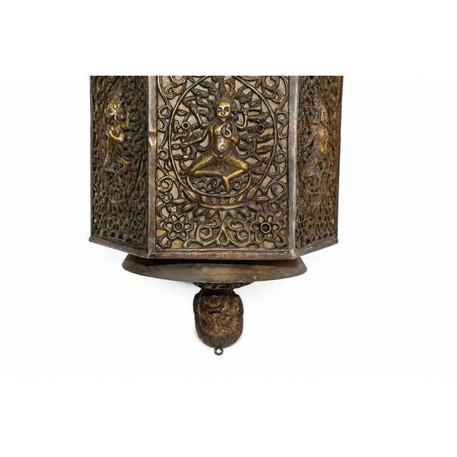 Antique Indian Goddess Pendant Light Lantern Copper Brass Filigree For Sale - Image 11 of 14