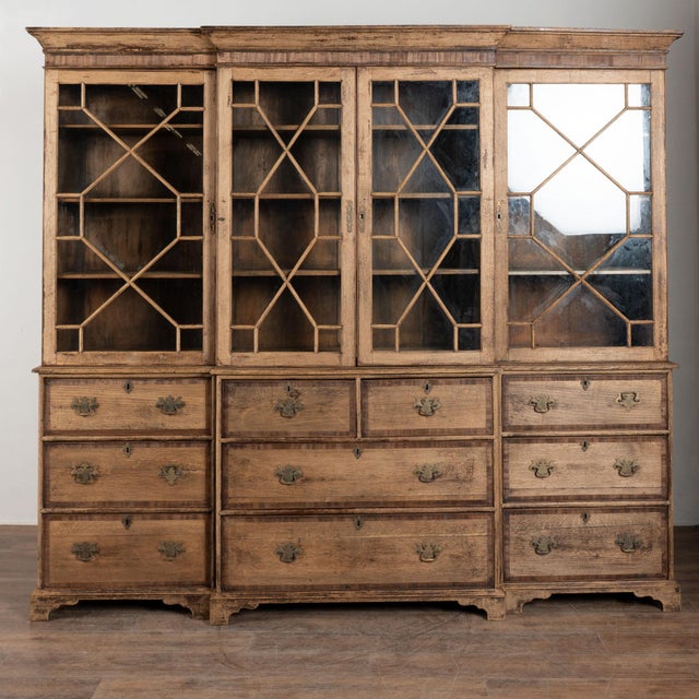 English Large English Bleached Oak Bookcase Display Cabinet With Glass Doors, Circa 1900 For Sale - Image 3 of 12