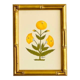 Hand-Painted Jaipuri Yellow Floral Motif Painting. Framed For Sale