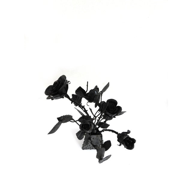 Late 20th Century Avant-Garde Hand-Forged Wrought Iron Rose Sculpture & Textured Metal Vessel For Sale - Image 10 of 10