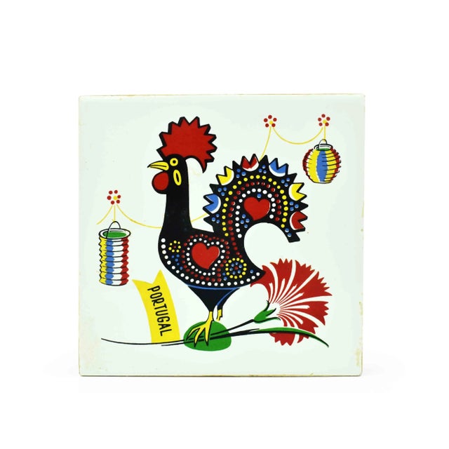 Late 20th Century Hand-Painted Rooster Design Match Box and Coasters Set Made in Portugal- 8 Pieces For Sale - Image 4 of 11