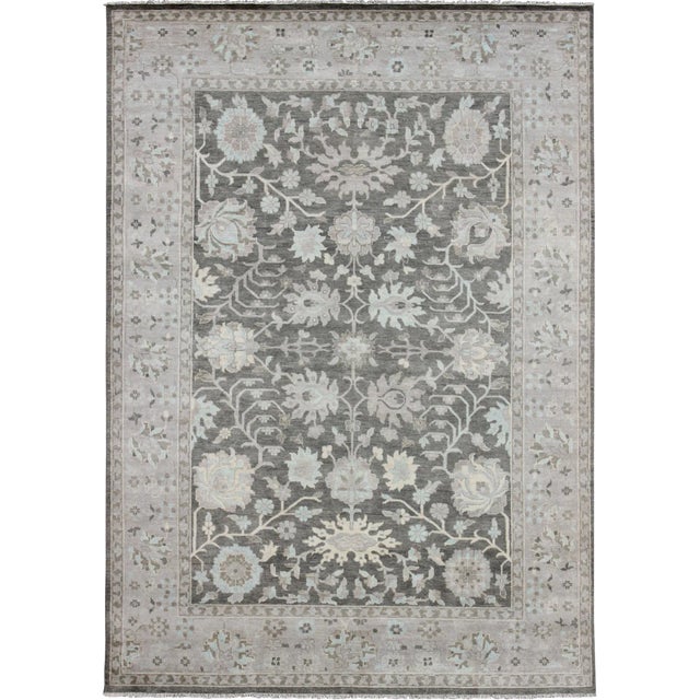 Large Modern Oushak With Floral Design in Gray, Taupe, Lt. Blue, Lt. Brown & Cream For Sale