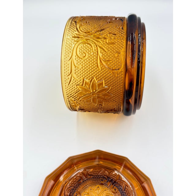1960s Indiana Sandwich Glass Tiara Amber Canister & Lid For Sale - Image 9 of 10