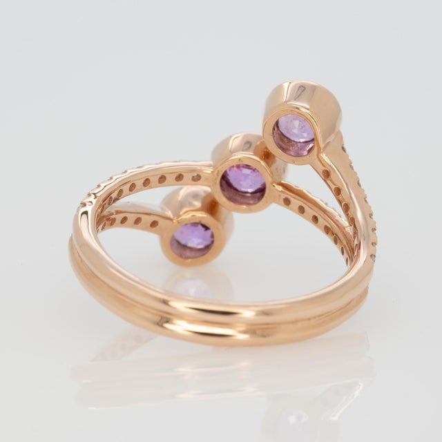 Metal 2.1Ct Purple Sapphire Three-Stone Wrap Ring With Diamond Accents: Solid 14k Gold, Size 6.75 For Sale - Image 7 of 8