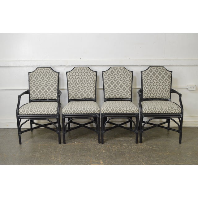 Palecek Pavilion Custom Upholstered Pole Rattan Dining Chairs Set of