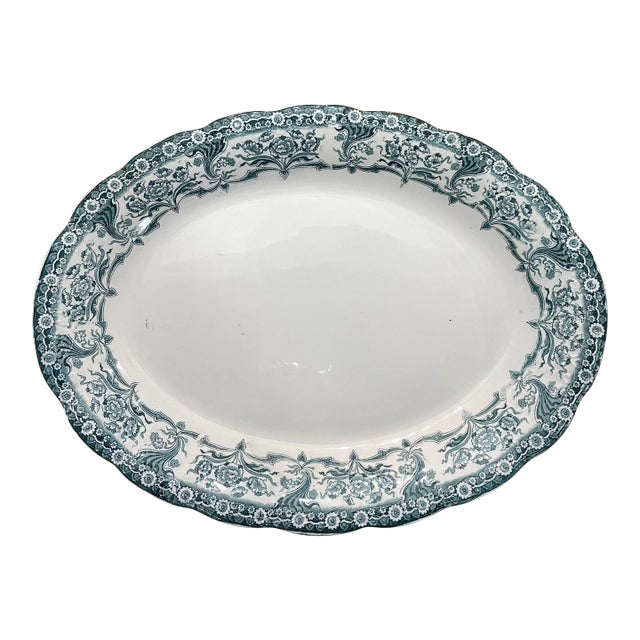 Early 20th Century F. Winkle & Co. Colonial Pottery Transferware “Malvern” Platter in Green For Sale