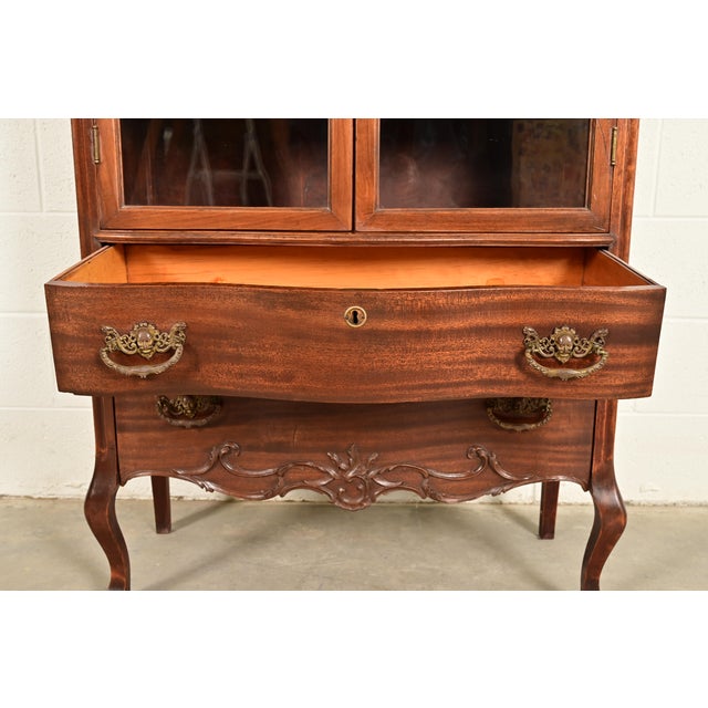 Wood Antique Victorian Carved Mahogany Bookcase or Bar Cabinet, Circa 1890s For Sale - Image 7 of 16